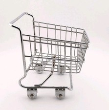 Vintage Metal Mini Miniature Shopping Grocery Cart with Wheels 7" Chrome READ