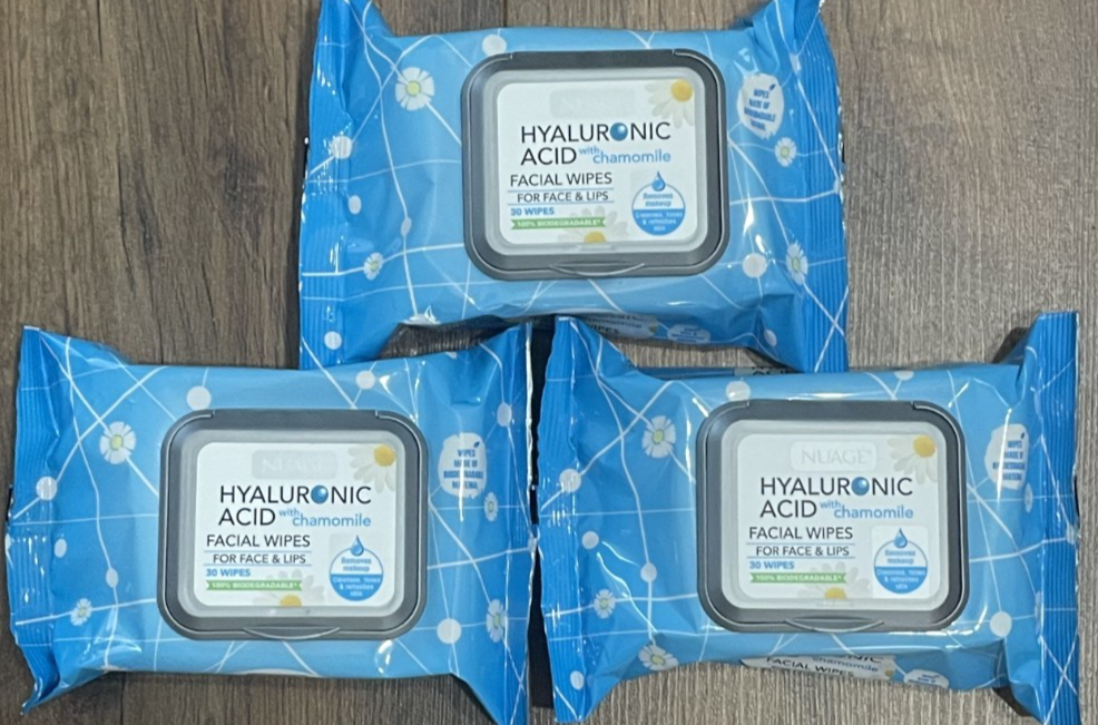 3 x 30 wipes Nuage Hyaluronic Cleansing Facial Wipes Acid & Chamomile Refreshing