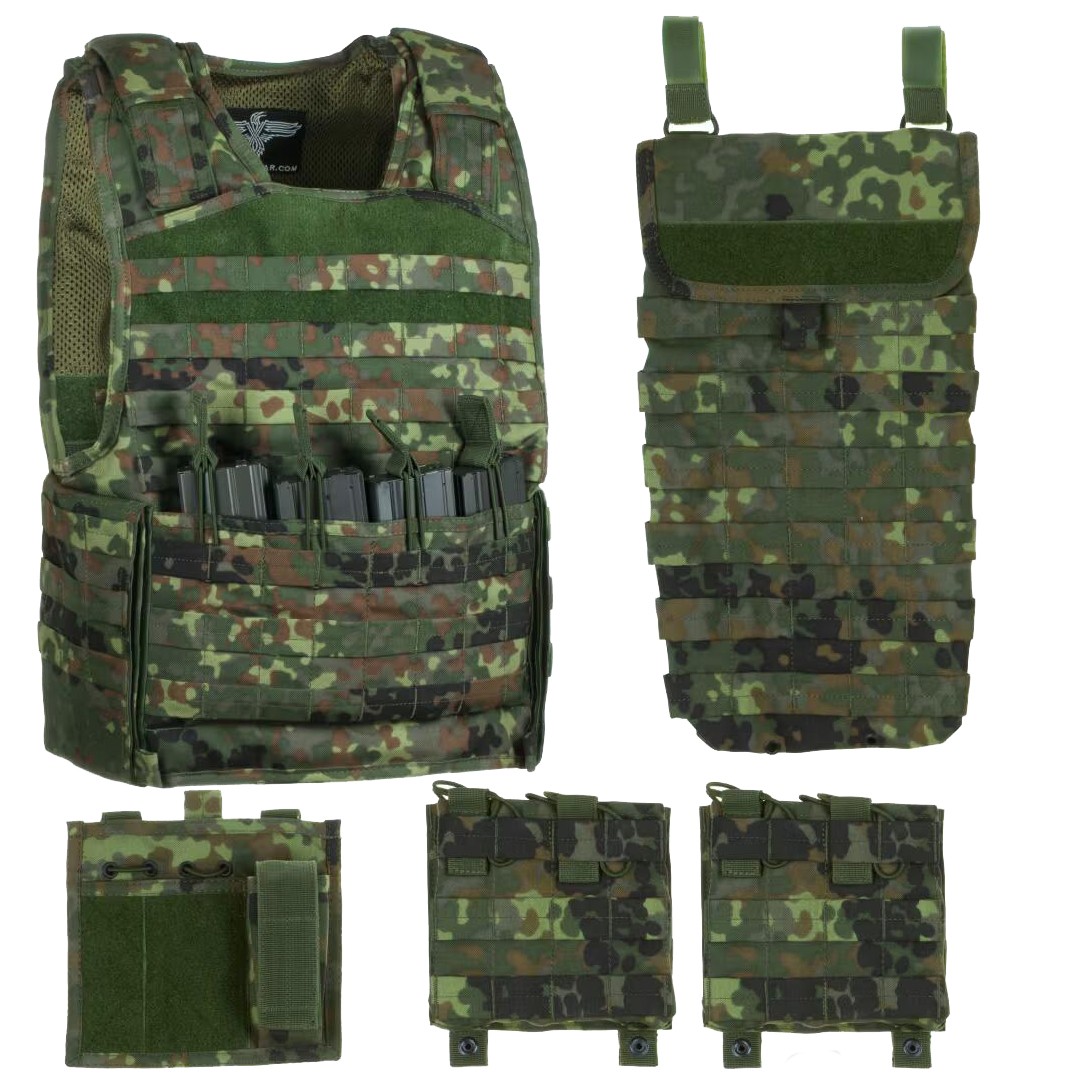 Invader Gear Airsoft Mod Carrier Combo Molle Vest SAPI Flecktarn Camo