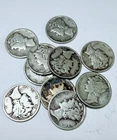 MERCURY SILVER DIMES LOT OF 10 - 90% SILVER CIRCULATED COINS FREE SHIPPING #8685