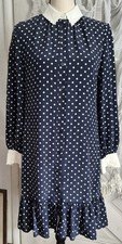 Tory Burch Cora Silk Dress 4 Button Up Preppy Classic Navy Polka Dot