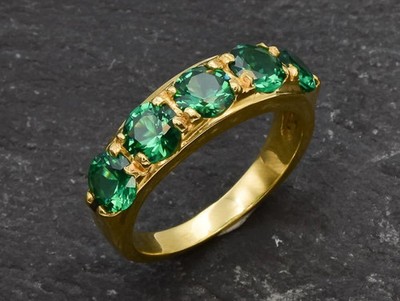 2.50 Ct Emerald Diamond Round Cut Anniversary Ring 14K Yellow Gold Size 8