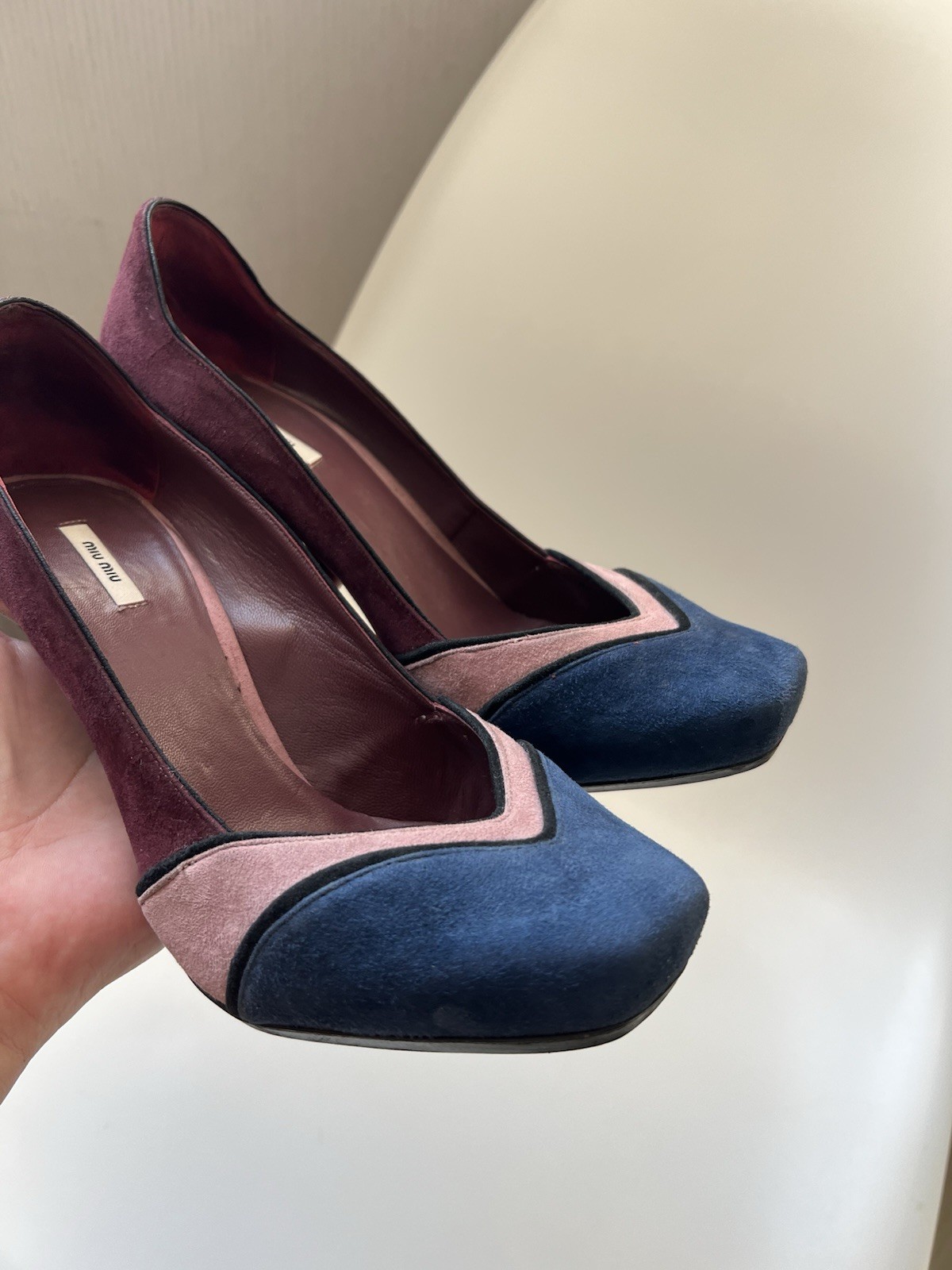 Miu Miu Prada Women's Heels Shoes Suede Multicolored Size 37,5 US 7.5-8.5 thumbnail 15