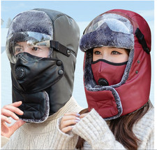 Winter 3 in 1 Thermal Fur Lined Trapper Hat with Ear Flap Full Face Warmer Cover
