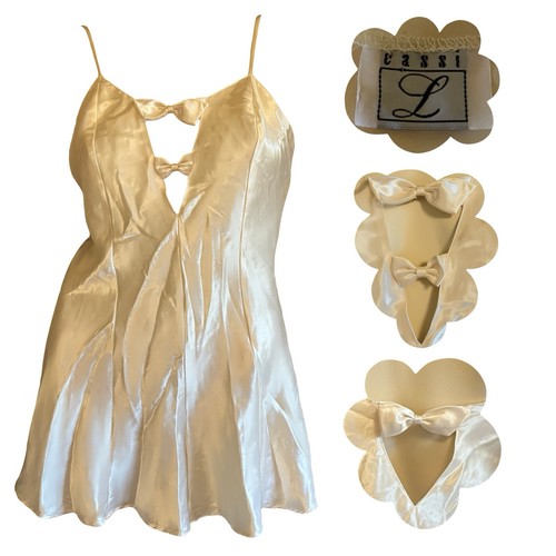 Vintage White Satin Tiered Bow Mini Romper Slip 