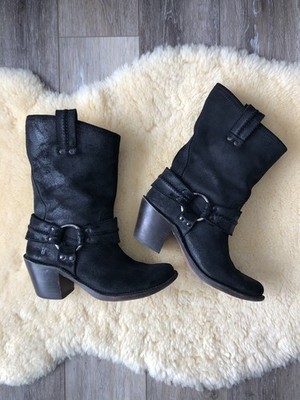 Frye Carmen Harness Short Boots Suede Black Women s 7b Excellent Condition!