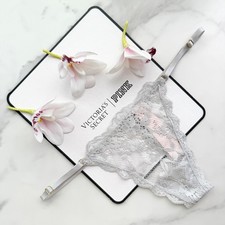 Victoria's Secret Dream Angels Lace Adjustable V-String Panty Silver Pearl S/M/X