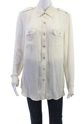 Vince Women Silk Collared Button Up Blouse Beige Long Sleeve Basic Size M - Image 1 of 4