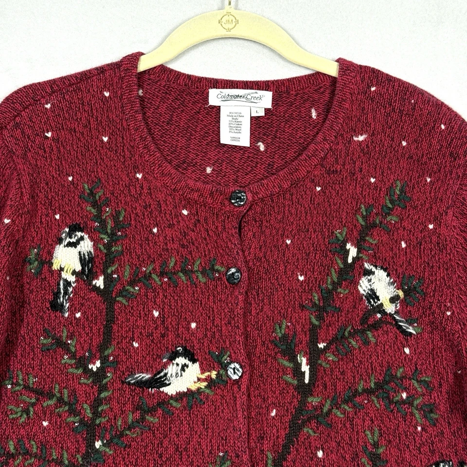 Suéter Vintage Navidad Mujer Cárdigan Grande Invierno Pájaros Rama Bordado Foto 2 de 4