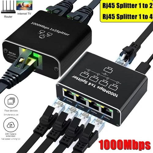RJ45 Gigabit Ethernet Splitter 1000Mbps LAN Network Internet 1 to 4 Out Adapter