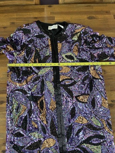 Vintage Oleg Cassini Black Tie Jacket Size Large Silk Beaded & Sequined $580 - Picture 15 of 24