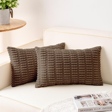 Pack of 2 Corduroy Decorative Throw Pillow Covers 12X20 Inchsoft Striped Pillow