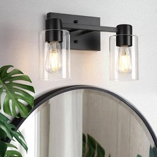 Matte Black Bathroom Light Fixtures, 2-Light Bathroom Vanity Light Over Mirro...