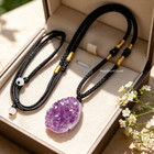 Genuine Raw Amethyst Geode Cluster Pendant Necklace Spiritual Crystal Necklace