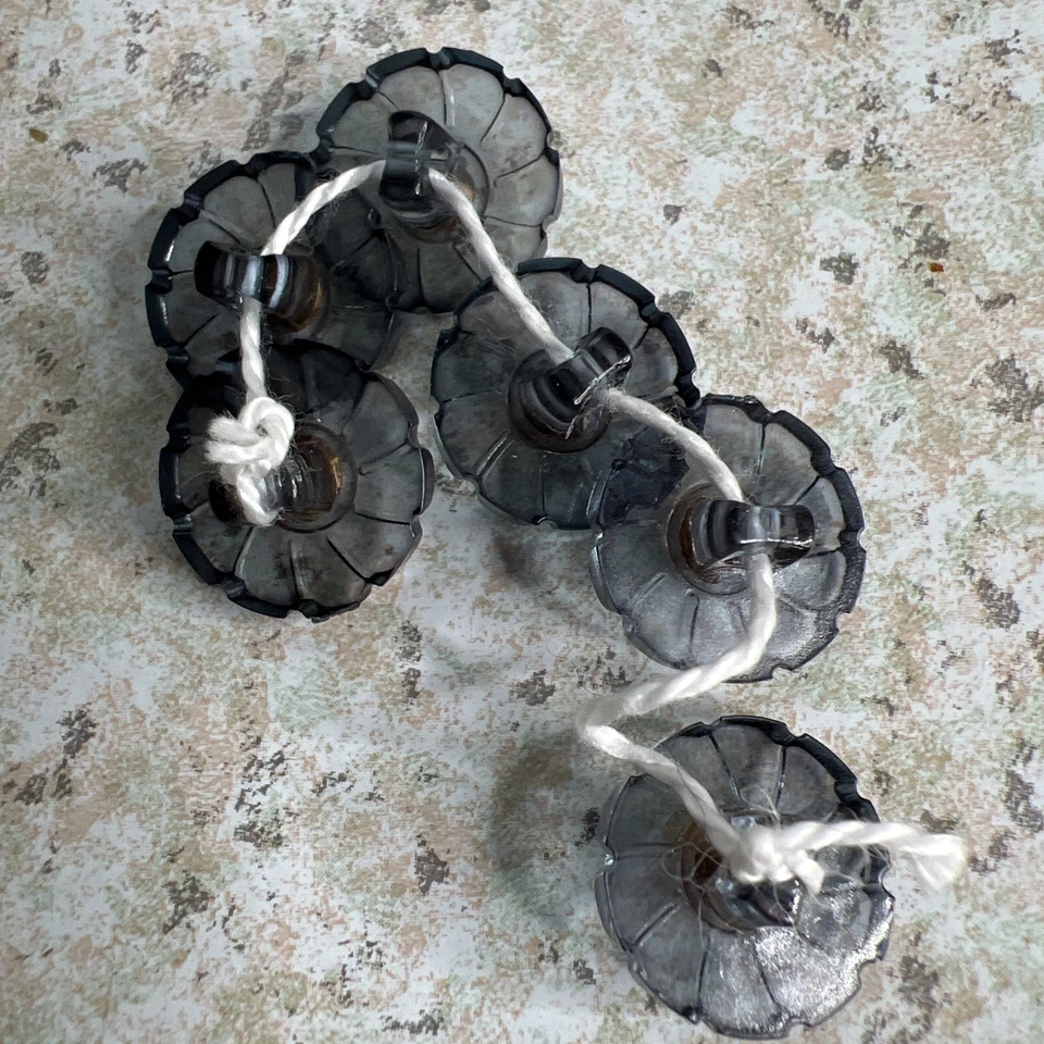 Vintage Translucent Smoke Blue Buttons Lot Of 6 Plastic Flower With Clear Jewel - Image 3 of 4