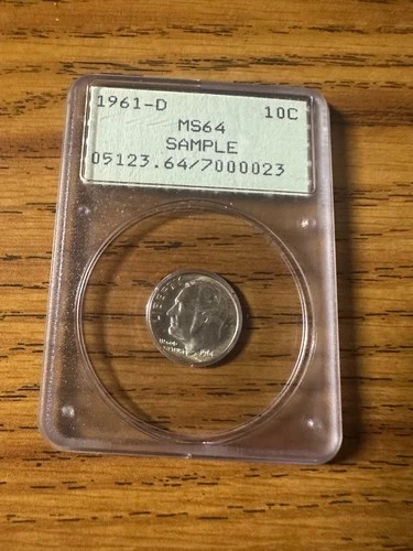 1963-D 10c PCGS RATTLER SAMPLE HOLDER PCGS MS64 OGH  CERT # 05123.64/7000023