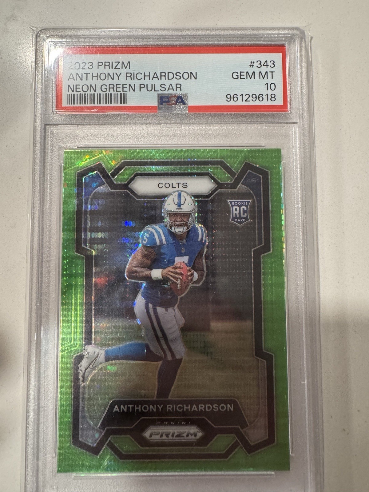 2023 Panini Prizm - Rookies Anthony Richardson #343 Neon Green Pulsar Prizm (RC)
