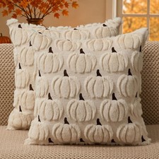 Fall Pillow Covers 18x18 2Pcs Beige Brown Pumpkin Fall Decorations  Fall decor