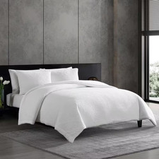 Puckered Texture 3-Piece White Cotton Blend King Duvet Cover Set