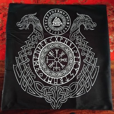WIKINGER ''DOUBLE DRAGON HELM'' GROSSER POLYCOTTON KISSENBEZUG (45x45cm) *NORSE*NEU