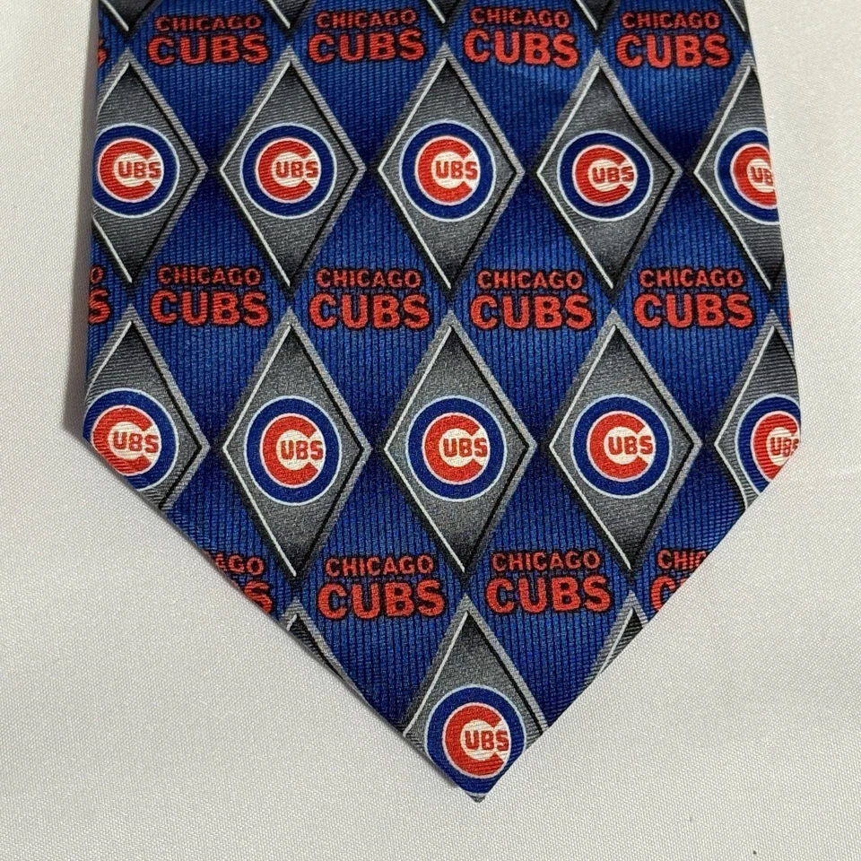 Corbata con logotipo de béisbol de los Chicago Cubs - Corbata tejida 100 % seda MLB Foto 3 de 4