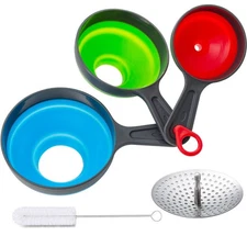 Kalave Canning Funnel with Strainer, Food Grade Silicone Collapsible Kitchen ...