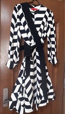 CAROLINA HERRERA Wrap Dress Used Black White Striped Flare Size M 107cm used 5F