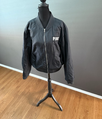 PINK Victoria s Secret Women s Black Logo Bomber Jacket Full Zip Relaxed Size S