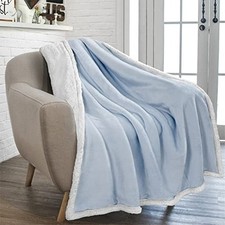 Sherpa Fleece Throw Blanket for Couch, Twin 60 x 80 Inches - Twin Light Blue