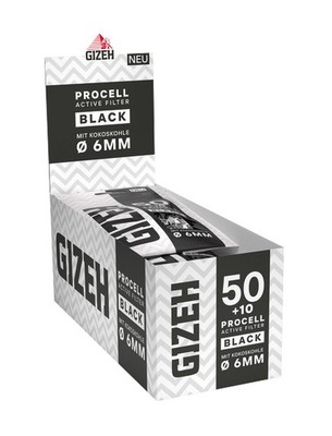 1 Box (10x) GIZEH Procell Black Aktivkohlefilter 6 mm, 60 Filter pro Beutel