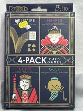 Buffalo Games - 4-Pack Card Games. Solitaire, Hearts. New. Some Box Damage