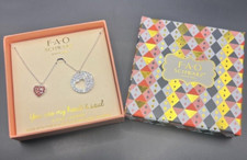 FAO Schwarz Mother Daughter Heart Soul Necklace Set Fine Silver Plate CZ New