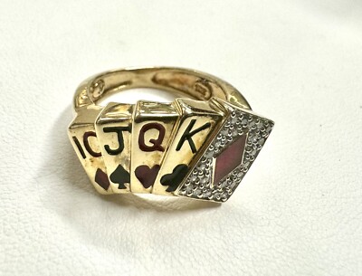 10 K Yellow Gold  Playing Cards Design Ruby Diamond Ring 5 1/2