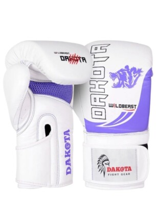 DAKOTA FIGHTGEAR 14oz Wild Beast 9mm Cowhide Leather BOXING Gloves White Purple