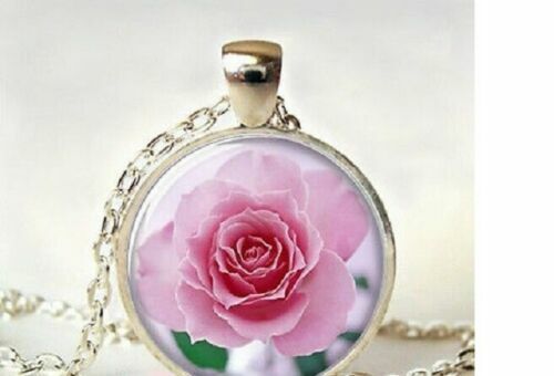 PINK ROSE FLOWER pendant Sterling Silver 925 plated 20