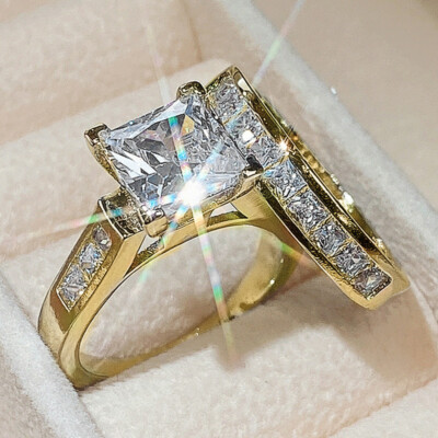 A Set of 2 Square Shiny CZ Women Band Ring Wedding Engagement Jewelry Size 5-12