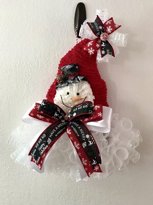 Deco Mesh Santa Hat Wreath, Snowman Wreath, Christmas Decor