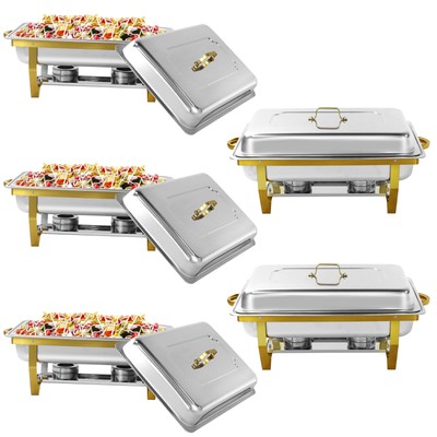 5 PACK 8 Qt Gold Stainless Steel Buffet Chafing Dish Food Warmer Full Size