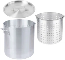60 Qt 4mm Aluminum Stock Pot Commercial Lid Steamer Basket Soup Deep Fryer Fish