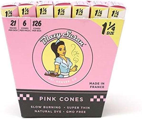 Blazy Susan 1 1/4 Pink Pre Rolled Cones 21 Boxes, 6 Cones per Pack. Available Now for 38.25