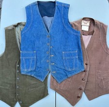 Vintage 1970s Sperate-Lees by Lee Vests Lot of 3 Denim, Corduroy, Cotton 40R 42R