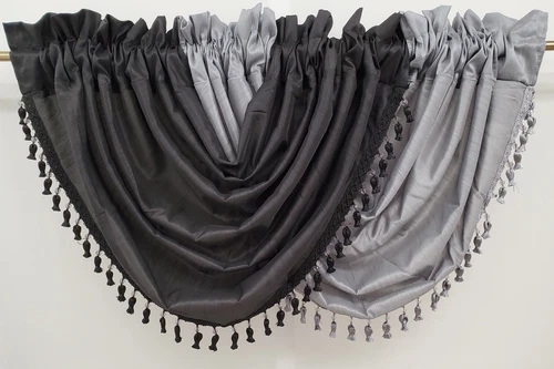 Bellagio Faux Silk Beaded Ball Fringe Waterfall Valance or Panel Lightweight