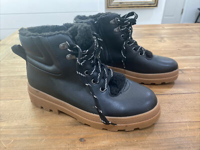 Women's Nordstrom Rack Black Winter Boots Faux Leather And Fur