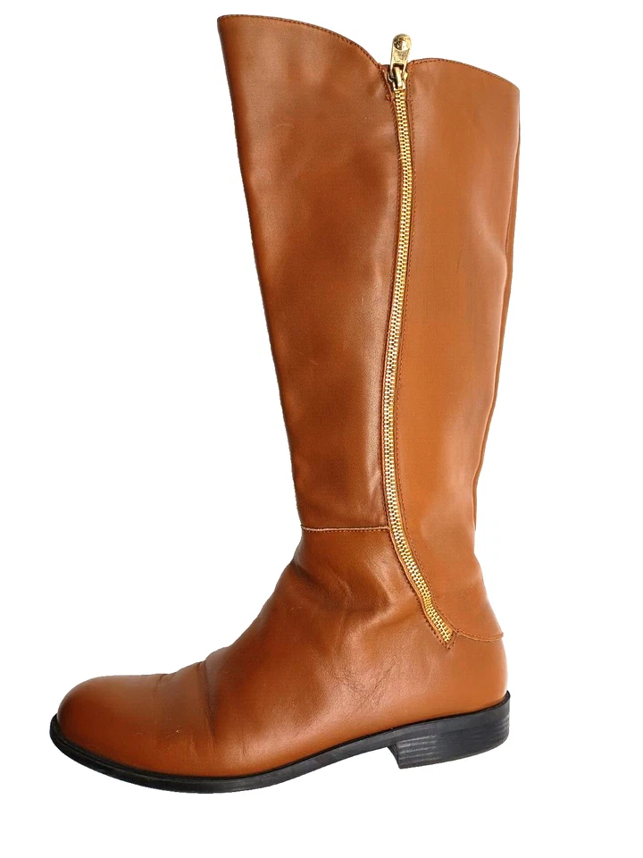Botas Tahari Mujer Marrón 9.5M Cuero Planas Doble Lateral Cremallera Hasta la Rodilla Billings Foto 3 de 4