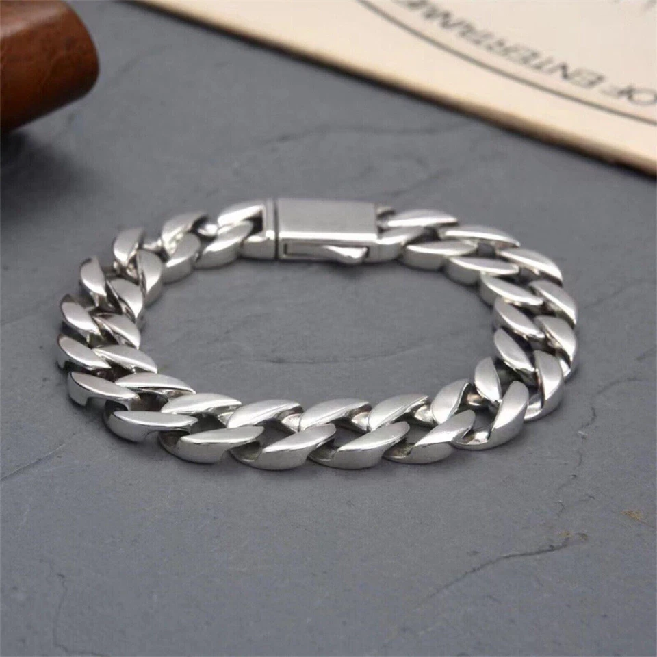 Solid 925 Sterling Silver Chain Men 13mm Cuban Curb Link Bracelet 51g/7.8inch - Image 4 of 4