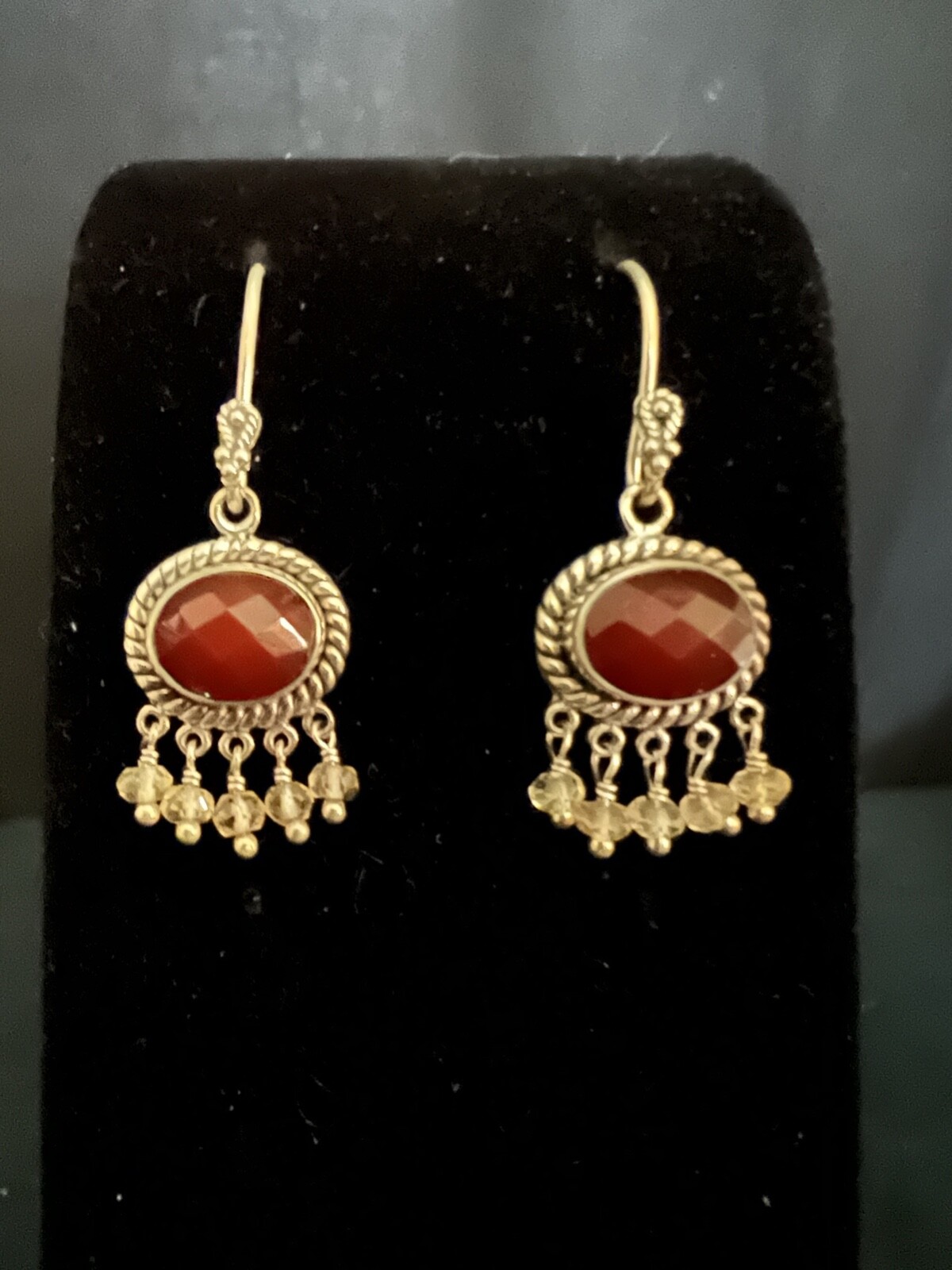 Womans Sterling Silver Bezel Set Ruby Dangle Earr… - image 1