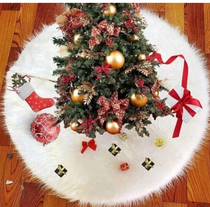Christmas Tree Skirt White Faux Fur Xmas Floor Mat Ornaments Decoration