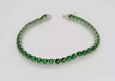 9Ct Round Cut Lab Created Green Emerald Tennis Bracelet 14K White Gold Plated