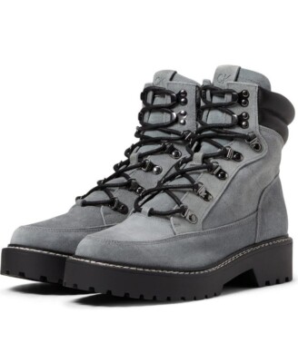New Calvin Klein Women's Shania Motorcycle Boots Gray Leather Suede Size 