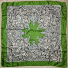 Vtg Liberty of London silk square scarf, green border w paisley pattern
